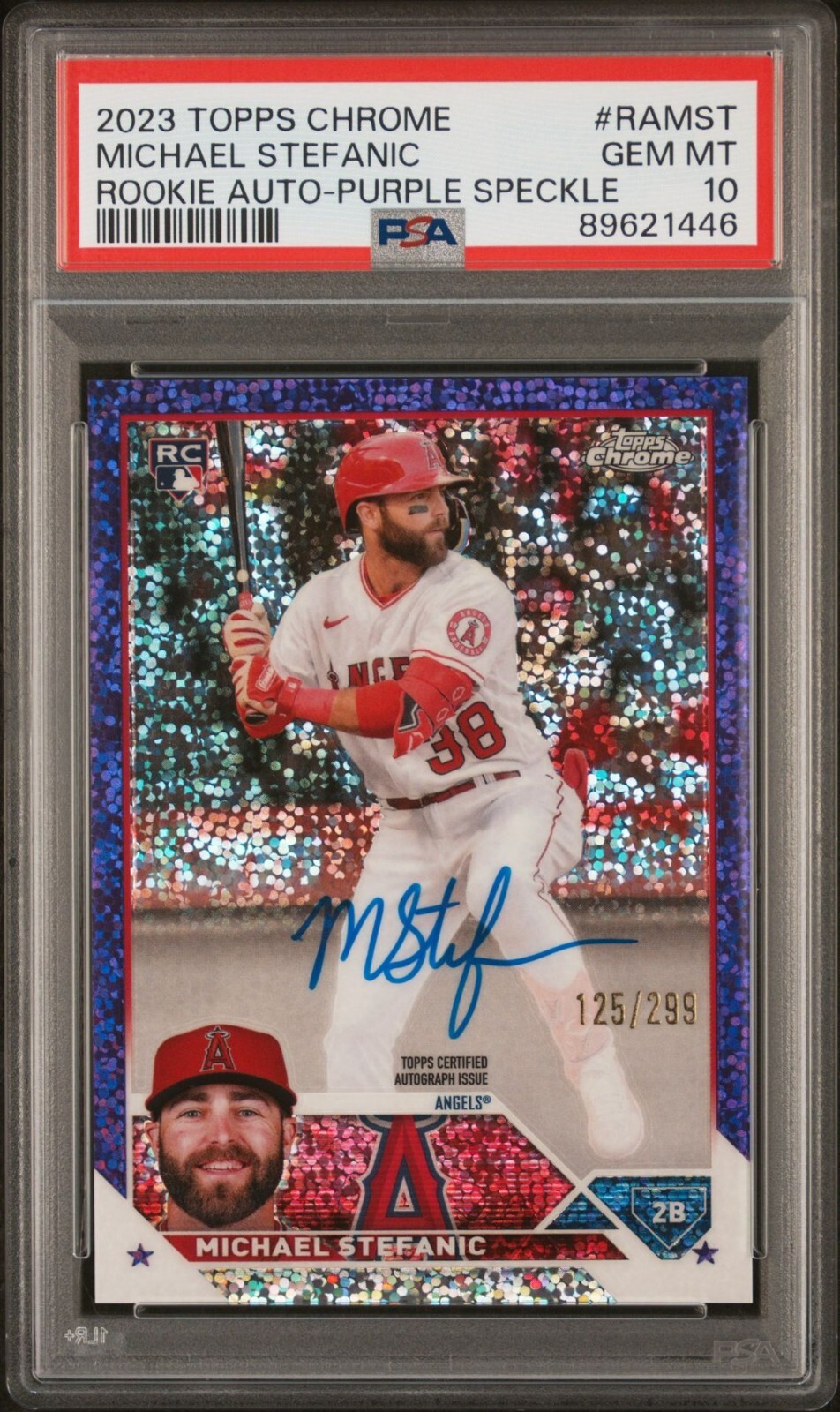 MICHAEL STEFANIC 2023 TOPPS CHROME ROOKIE AUTO PURPLE SPECKLE PSA 10 GEM MINT!!