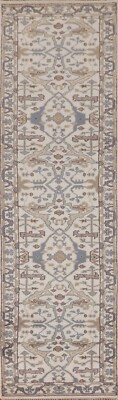 Ivory Wool Oushak Traditional Rug Runner 2' 7'' x 11' 11'' Handmade Hallway Carpet