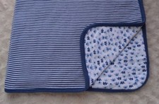 Carter's Elephant Stripe Baby Blanket Blue White Security Lovey Reversible