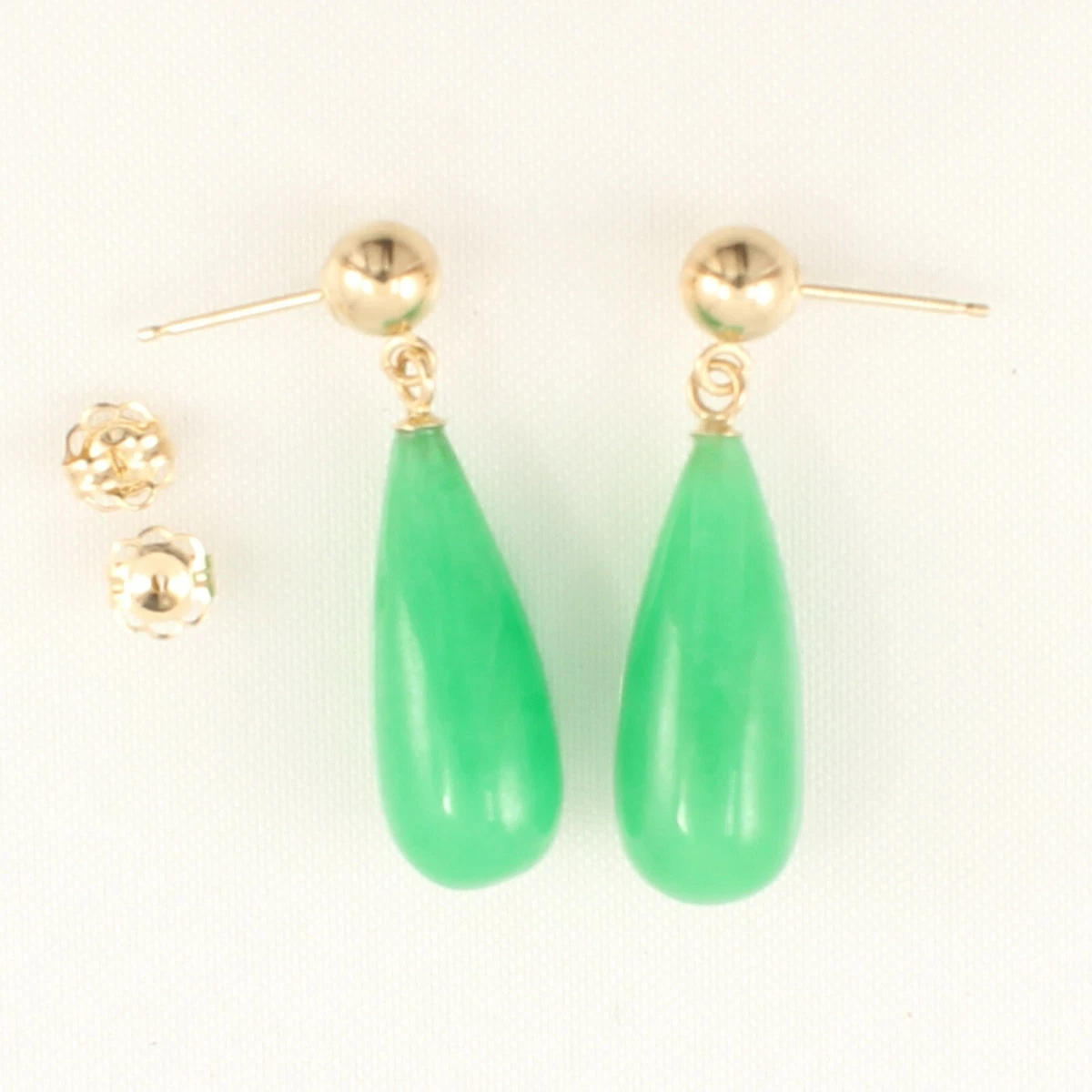 14kt Yellow Gold and Green Jade Teardrop Earrings TPJ eBay