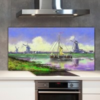 Kitchen Splashback Toughened Glass 140x70 Sea landscape s Fisherman ship boat