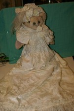 VINTAGE BrIdal Teddy Bear in a Beautiful Wedding Dress 25"L AND HEAD PIECE