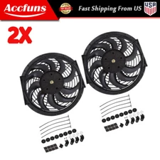 NEW 2X 12" Universal Slim Fan Push Pull Electric Radiator Cooling 12V Mount Kit