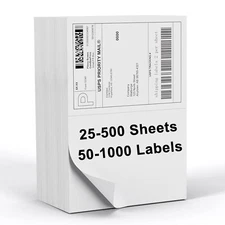 50-1000 Premium 8.5" X 5.5" Half Sheet Shipping Labels Self Adhesive 2 Per Sheet
