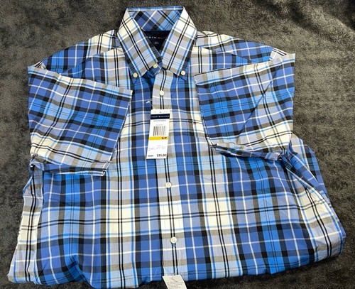 Tommy Hilfiger blau gestreift kariert kurzärmelig Herren geknöpft Größe S/P neu mit Etikett - Bild 2 von 8