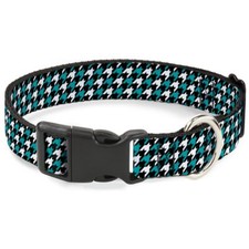 Plastic Clip Collar - Houndstooth Black/White/Turquoise - 1.5" Wide - Fits 13...
