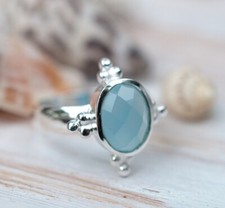 925 Sterling silver Natural Chalcedony Ring Gemstone Women Jewelry For Her M 8