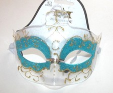 NEW NWT Aqua Gold Glitter Clear Masquerade Mask Halloween