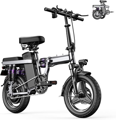 Foldable Electric Bike 400W Motor 14'' Tires 22mph 20Mile Range 48V Battery Black