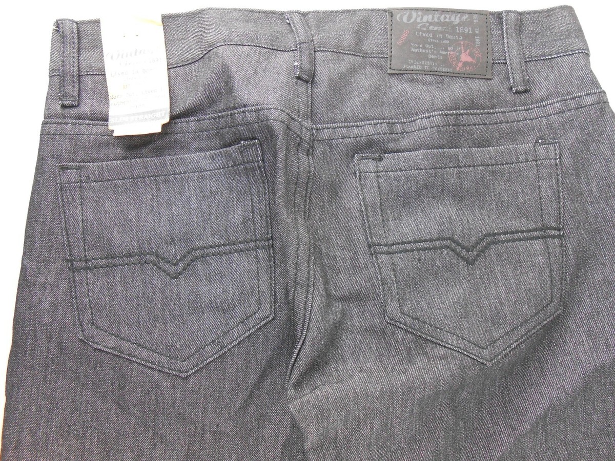 VINTAGE GENES 1891-Mens Casual Slim Straight Jeans Gray Size W28