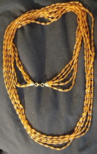 Vintage Bernstein länglich Kunststoff Perle 5 Stränge 54 Zoll Halskette - Bild 1 von 4