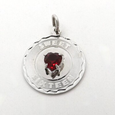 Sterling Silver Sweet Sixteen 16 Charm Pendant July Birthstone