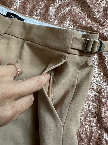 Theory Women Straight Leg Slim Fit Trousers Pants Camel Tan. With Buckles, Sz 10 - Picture 4 of 7