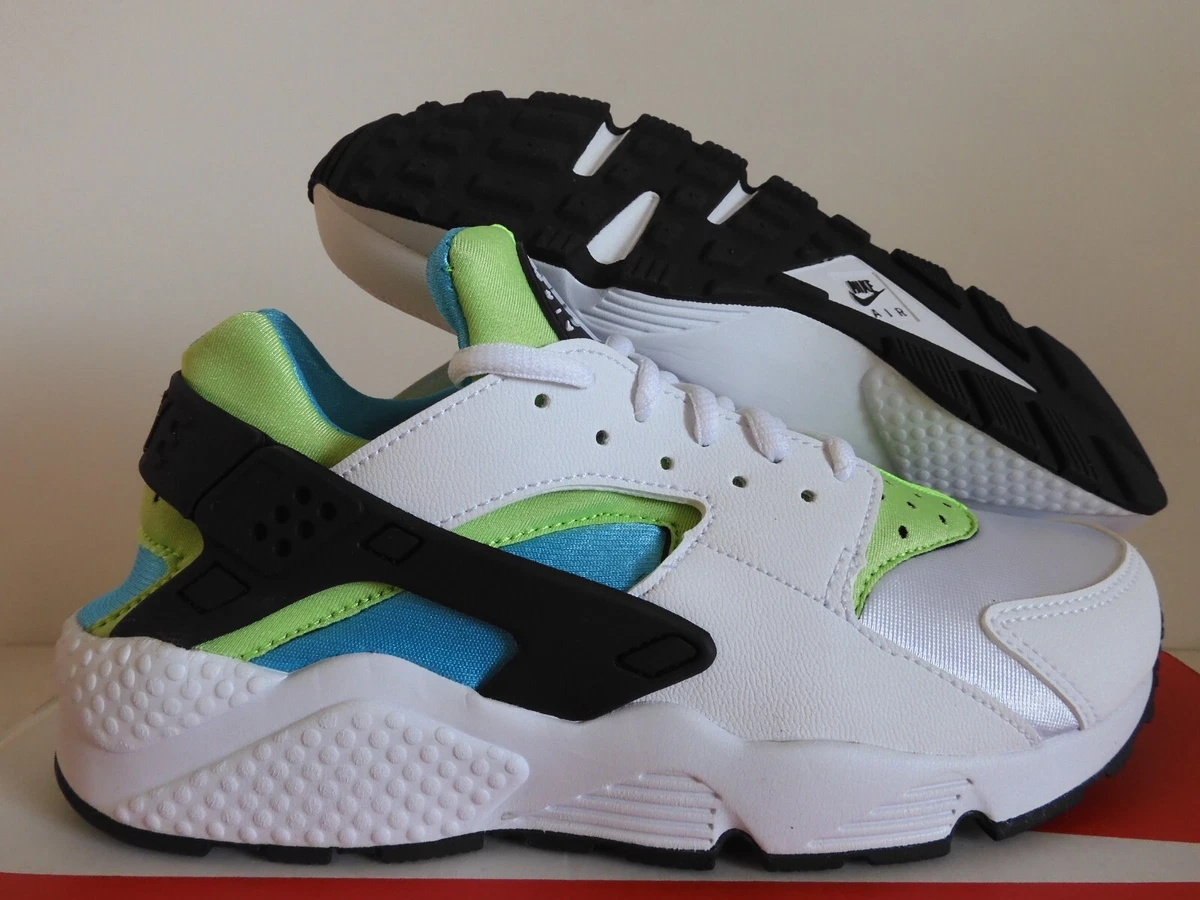 WMNS NIKE AIR HUARACHE RUN WHITE-WHITE-CLEARWATER-FLASH LIME SZ 9