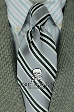Lord R Colton Studio Tie - Silver Black & Pearl Stripe XL Necktie $95 Retail New