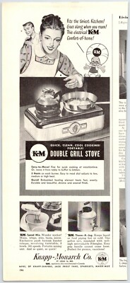 KNAPP MONARCH DOUBLE GRILL STOVE Vintage 1940's 4.5'' X 12''  Magazine Ad M31