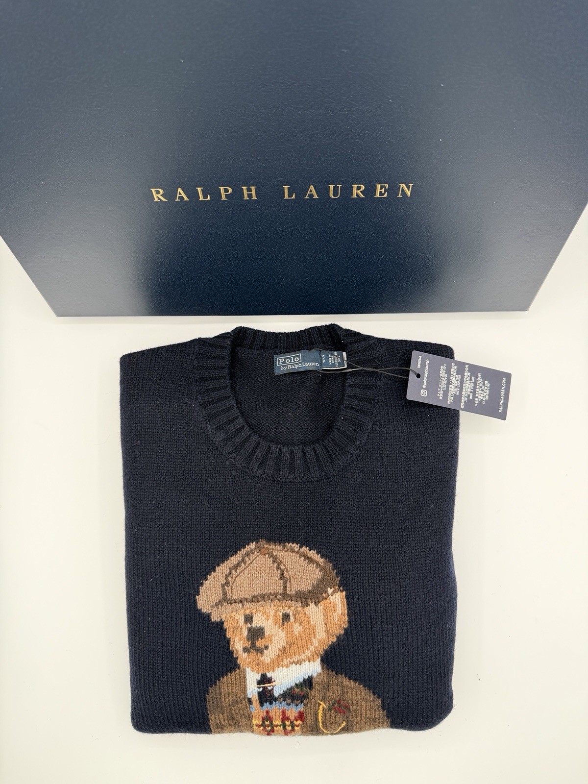 Polo Ralph Lauren Duffle Wool Navy Polo Bear Sweater Mens Size Small