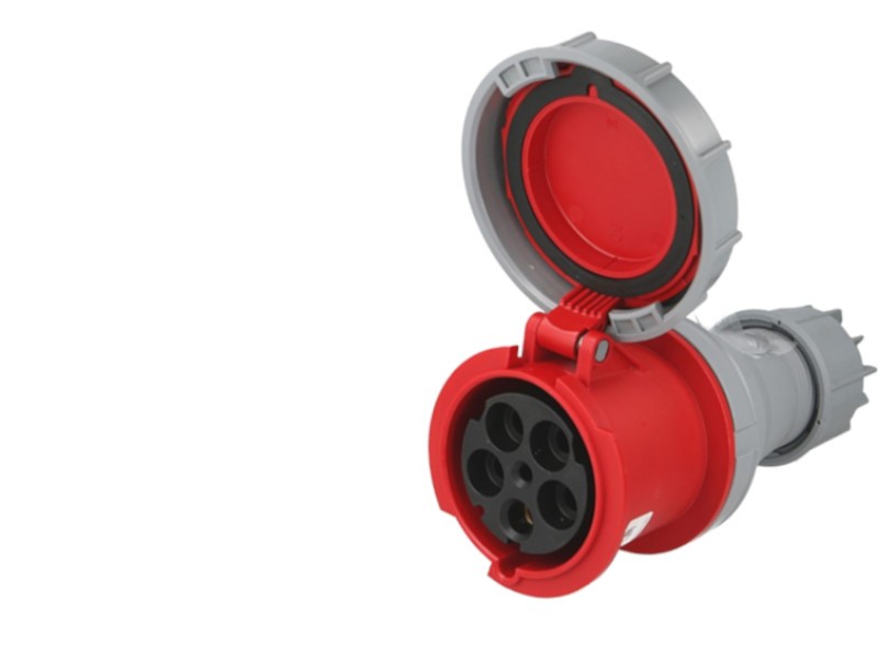 Prise femelle CEE triphasée 5x125A IP67 rouge pour connecteur de chantier