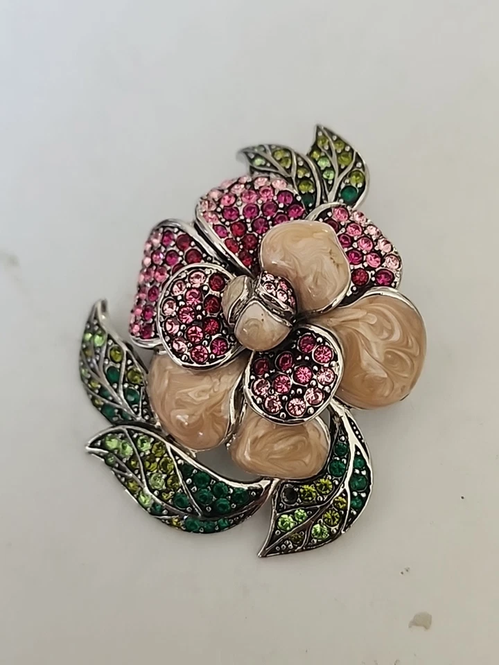 Limited 2000 Edition "Carolee" Ladybug Enamel & Rhinestones Floral Brooch - Image 2 of 4