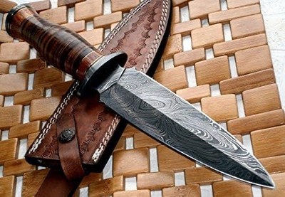 Custom Handmade Damascus Steel 13 Inches Dagger Knife - Leather Handle ...