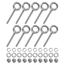 10-Sets Stainless Eyebolt M5x50mm Shoulder Lifting Eye Bolt with Nuts Washers