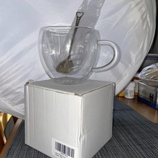 Borosilicate Glass Insulated Double Wall Coffee Tea Mug 8 Oz ,NEW Teaspoon