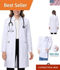 Stylish White Women's Long Sleeve Lab Coat - Ideal for Medical Professionals