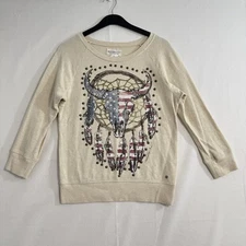 Denim & Supply Ralph Lauren Sweatshirt Womens Dream Catcher Studded Cream Small