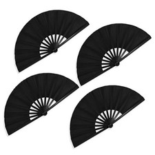 Folding Hand Fans for Line Dancing, Large Clacking Hand Fan Foldable 4 Black