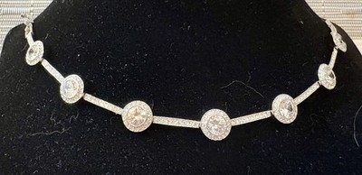 Nadri Halo Design 7 Station Line Bracelet Crystals Silver tone 7.5 Inches New