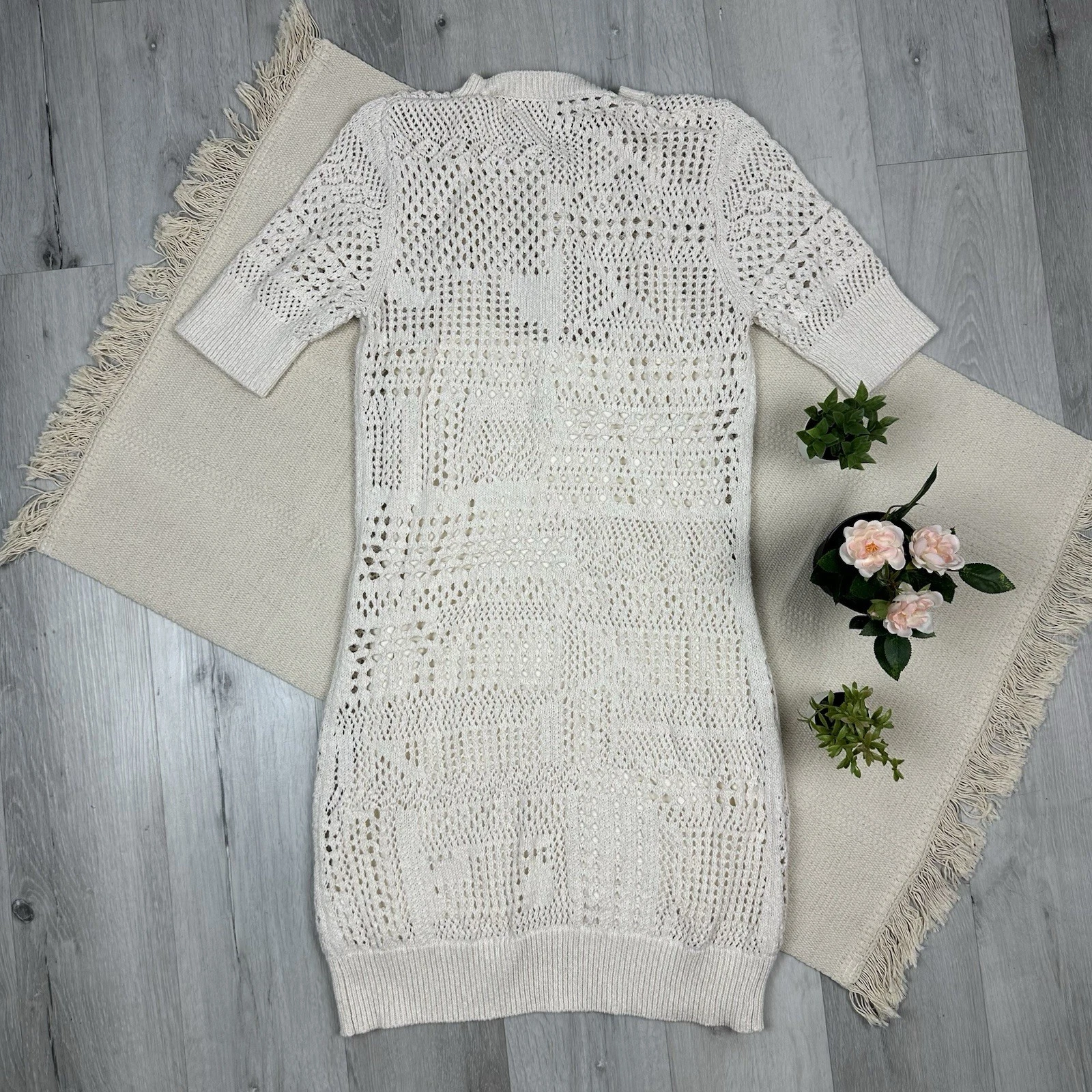 OFF WHITE A.L.C. Corinne Mini Abito Maglia Uncinetto Taglia M Off Bianco Panna Avorio LEGGI