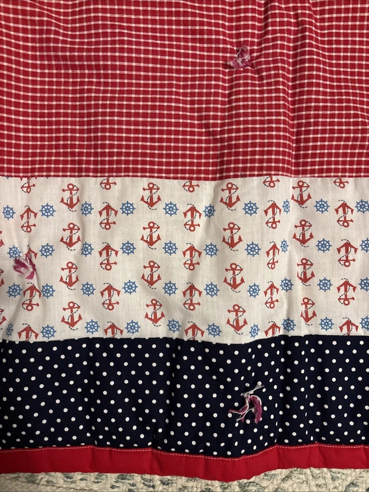 Handnade Quilted Baby Blanket Cotton Poly-Blend Red White Navy 34” X 42” Used - Image 4 of 4