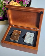 PREISSENKUNG-Vintage ZIPPO Perlmutt Duo, Feuerzeuge in edler Holzkiste