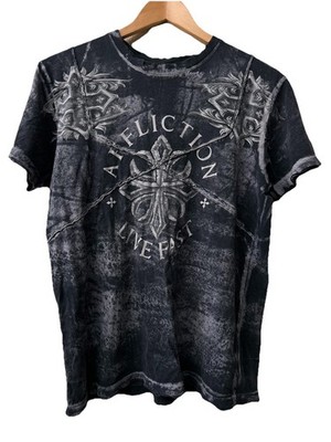 Affliction VTG Mens Graphic Tee M Live Fast Black USA Made Biker MMA Y2K