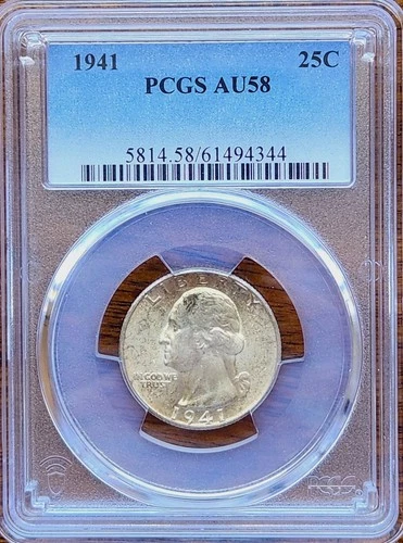 1941 WASHINGTON QUARTER PCGS AU58 90% SILVER