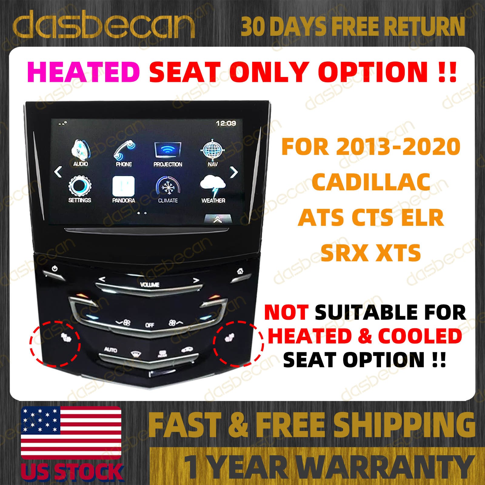 CUE System Touch Screen Nav Radio w/ Heated for Cadillac ATS CTS ELR SRX XTS