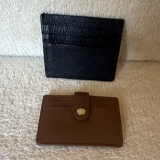 Men’s Leather Wallet Card Holders, Black & Brown, Button Accent, Lot of 2