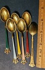Vintage Norwegian Gold Over Sterling Guilloché Enamel Demitasse Set of 6 Spoons — photo 2