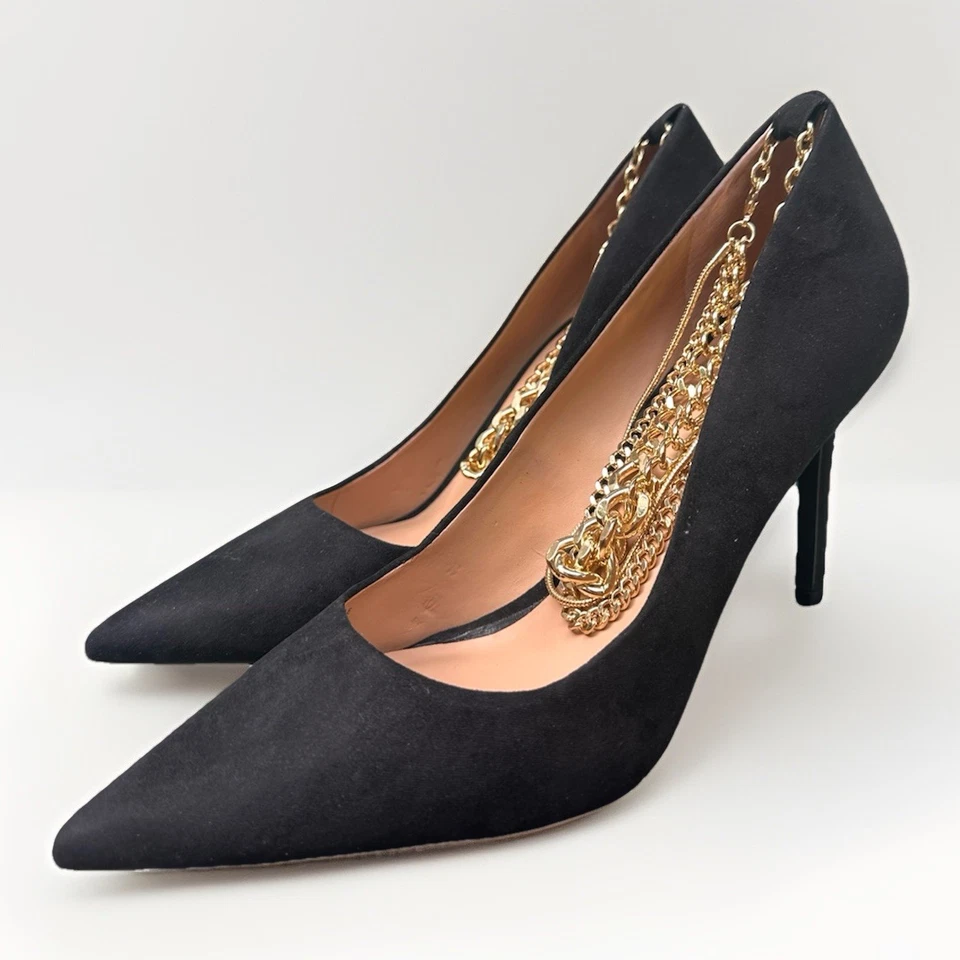 INC International Concepts Sadelle cadena al tobillo tacón de tacón sintético gamuza negro 9 nuevo sin caja Foto 2 de 4