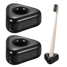 2 Pcs Mini Ceramics Toothbrush Holder Stands Triangle Shape, Black