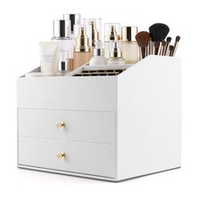 Makeup Organizer with Drawers, PU Leather Cosmetic Storage Box Large Cosmetic...