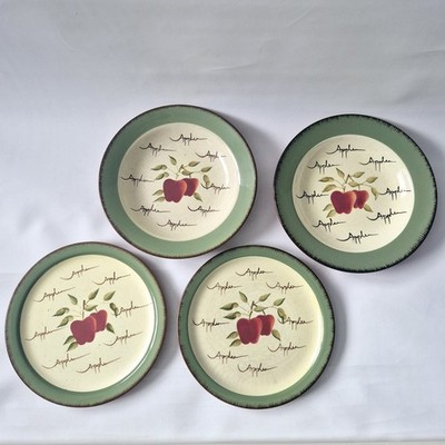 4er Set Vintage Home Interiors Apfel Obstgarten Speiseteller & Suppenschalen Duo sehr guter Zustand