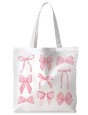 Preppy Coquette Tote Bag Reusable Grocery Shopping Bag for Women Girls Pink