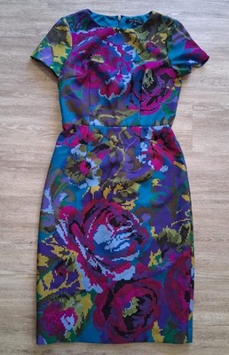 David Meister Floral Sheath Dress Size 2 Short Sleeve Multicolor