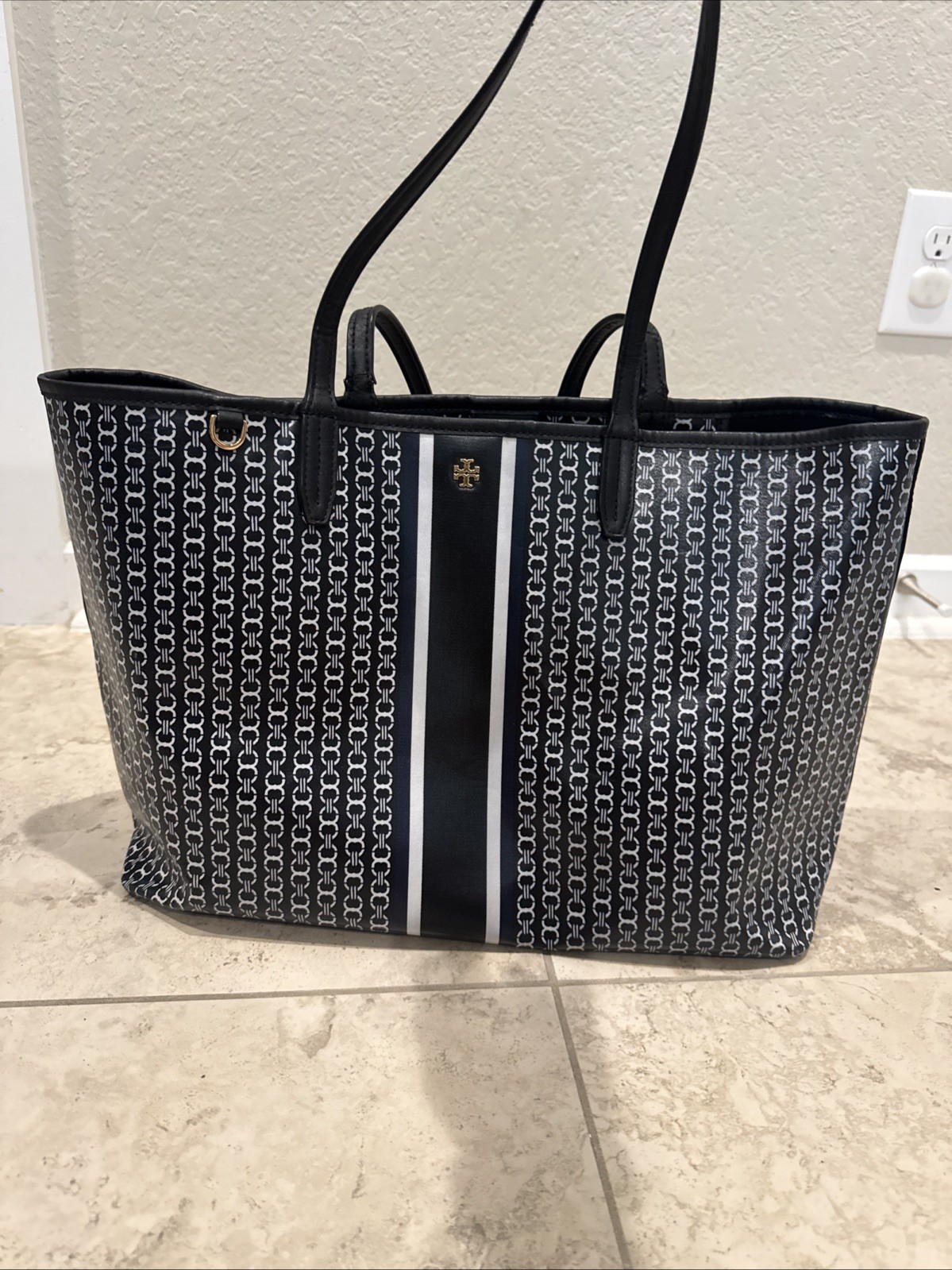 TORY BURCH Bag Gemini Link Coated Canvas Open Top Large Tote Shoulder Handbag