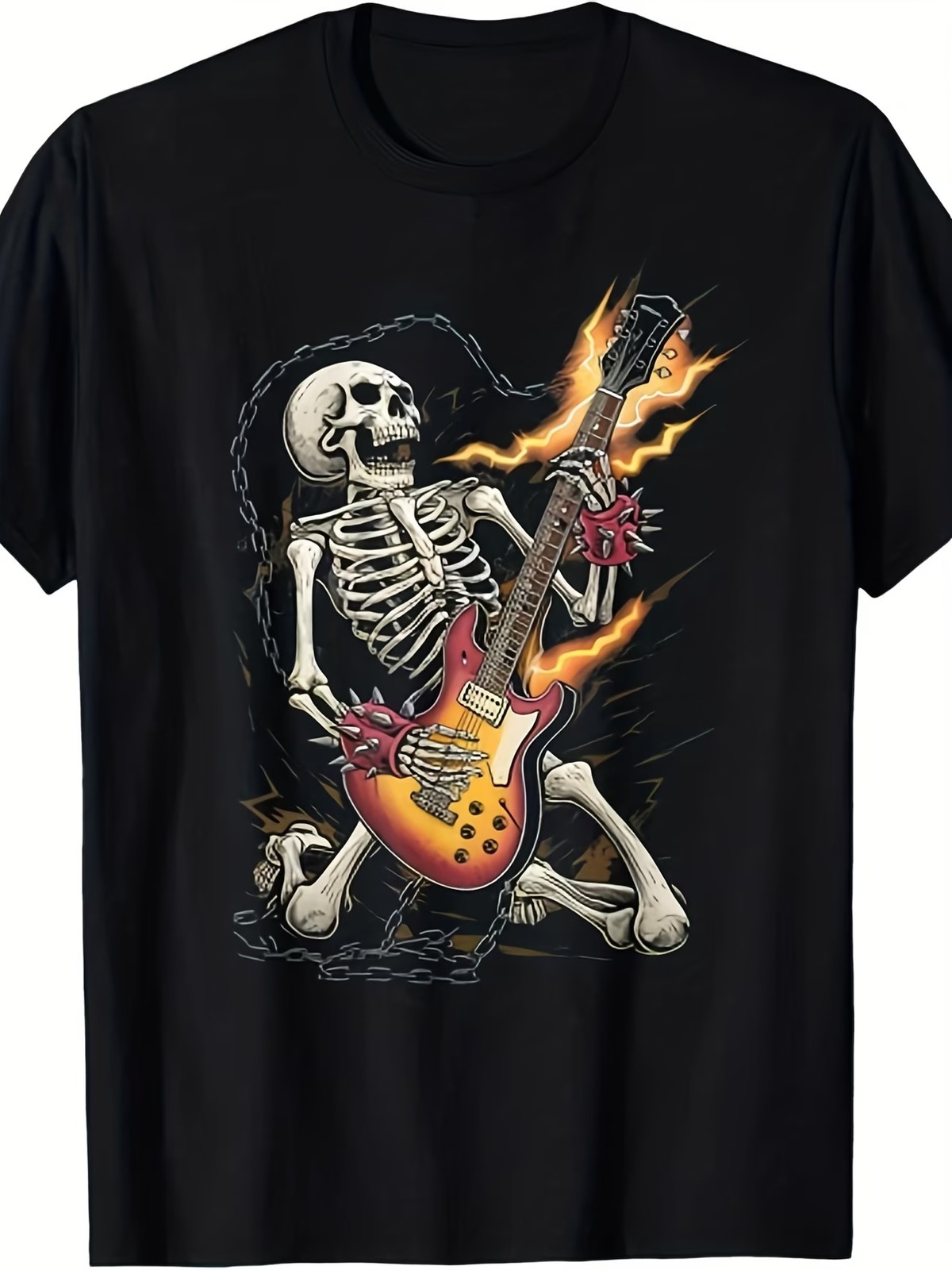 Skeleton Guitarist Rock Star Graphic T-Shirt