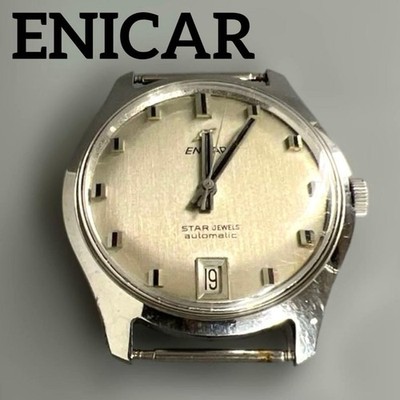 ENICAR Star Jewels Men s Watch Vintage Silver 35mm Working Used from Japan
