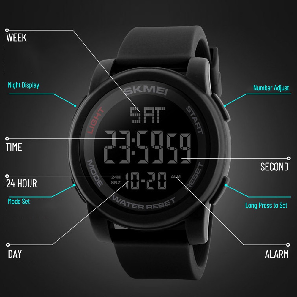 °Men Digital Watch Stopwatch Alarm Countdown Casual Sports Watch.