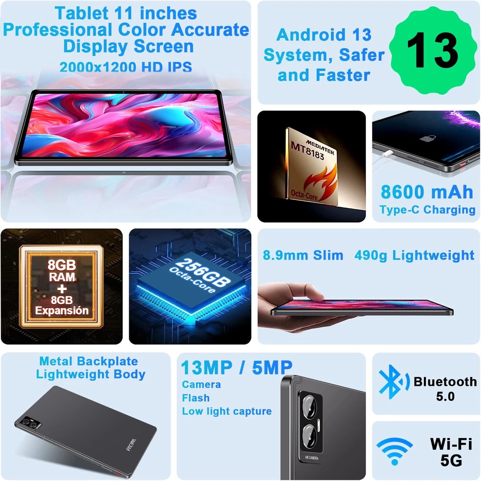 Tablet Android 11 inch Latest with 16GB+256GB+1TB Expand, 8600mAh, Support, O... - Image 2 of 4