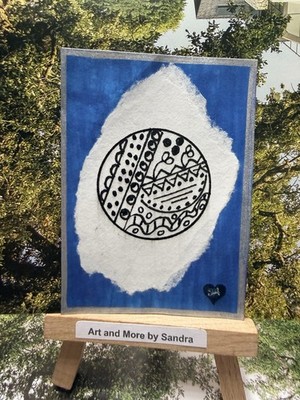 ACEO original Abstract Geometric Painting Blue Background Signed Unframed
